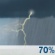 This Afternoon: Showers and thunderstorms likely.  Cloudy, with a high near 87. West wind around 5 mph.  Chance of precipitation is 70%. New rainfall amounts of less than a tenth of an inch, except higher amounts possible in thunderstorms. 