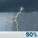 This Afternoon: Showers and possibly a thunderstorm before 3pm, then a chance of showers and thunderstorms between 3pm and 5pm, then showers and possibly a thunderstorm after 5pm. Some of the storms could be severe.  High near 73. Breezy, with a southwest wind 18 to 21 mph, with gusts as high as 37 mph.  Chance of precipitation is 90%. New rainfall amounts of less than a tenth of an inch, except higher amounts possible in thunderstorms. 